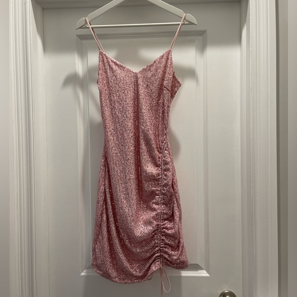 Pink sequin mini dress